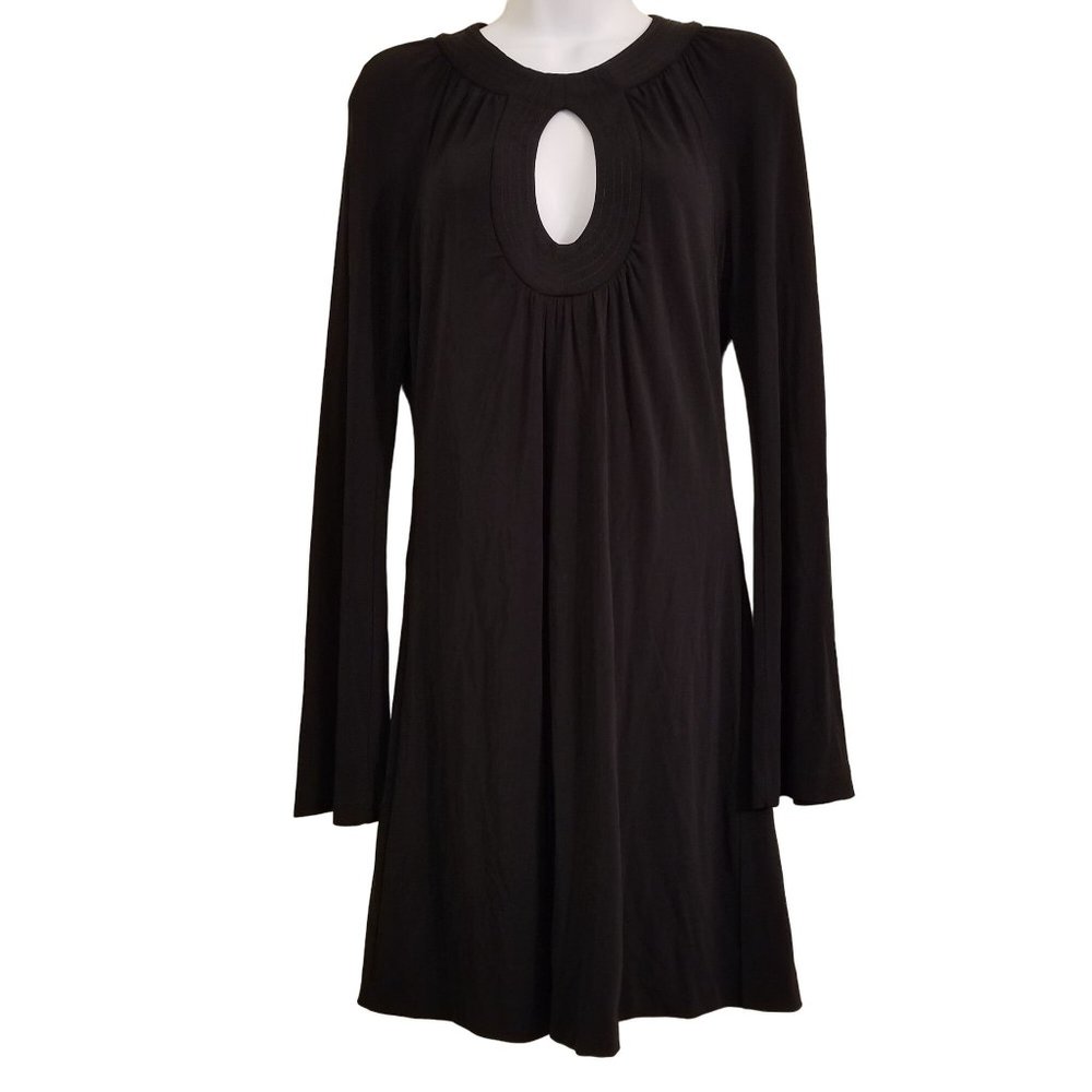 Trina Turk 0 Black Dress LBD Keyhole Neckline Stretch Cruise Party Glam Neutral